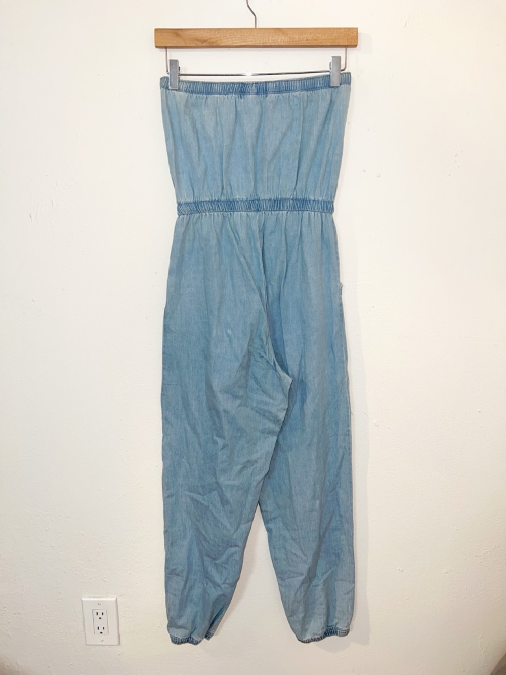 Derek Heart cotton chambray light weight strapless tube top jogger jumpsuit - Picture 6 of 9